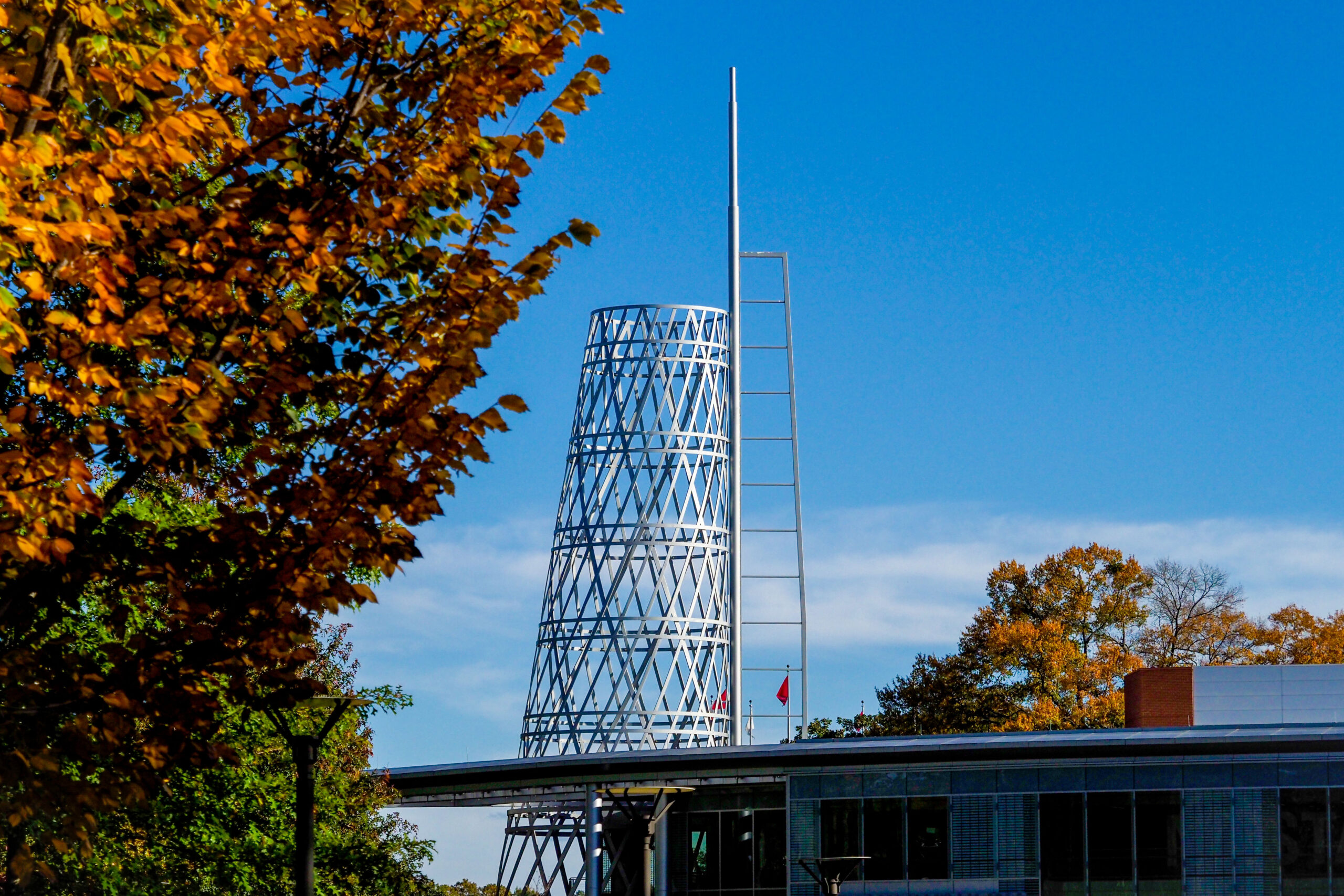 Fall foliage frames the Talley tower. Photo by Becky Kirkland.