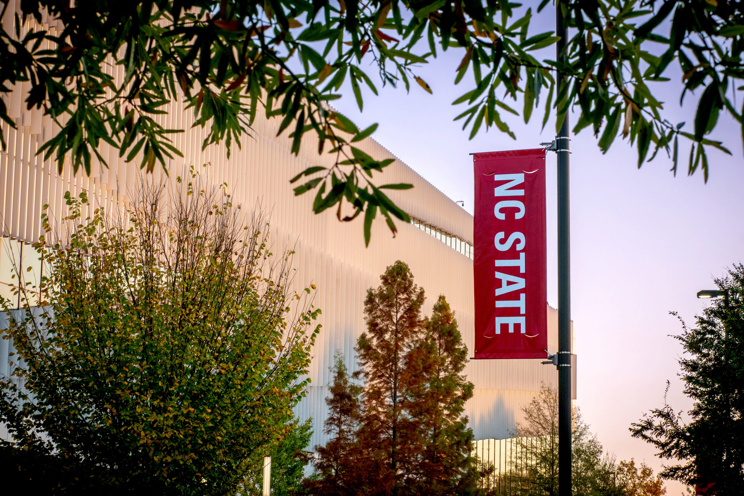 Afternoon transitions to dusk just after falling back from daylight saving time on Centennial Campus at the Hunt Library. Photo by Becky Kirkland.